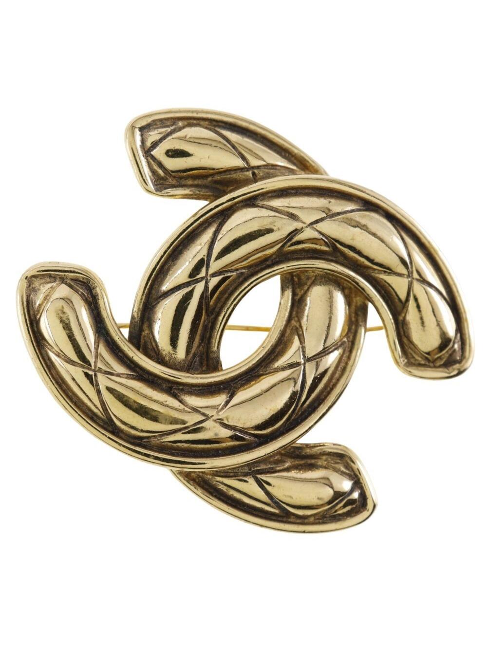Chanel Cc Logo Brooch Gold-Tone Metal #228765C16B